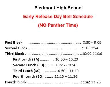Early Release Bell Schedule